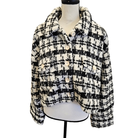 Vici Constance Teddy Crop Jacket Black Ivory NEW Button Front Lined - Picture 6 of 7